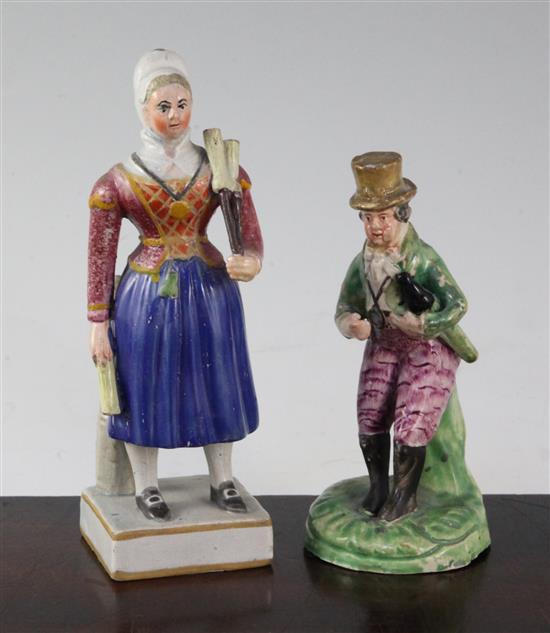 Two Staffordshire pottery theatrical figures, early 19th century, 16cm & 12.5cm